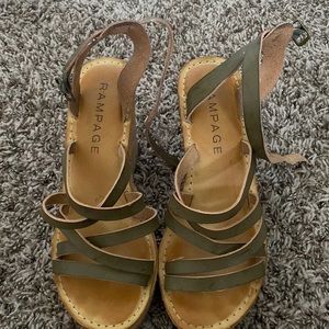 Green and brown wedge shoes, size 6 woman